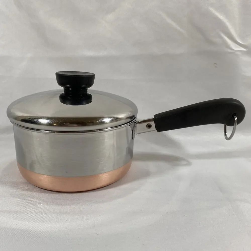 Revere Ware 1 Qt Quart Copper Bottom Sauce Pan, Lid Clinton 90 j Stainless Steel